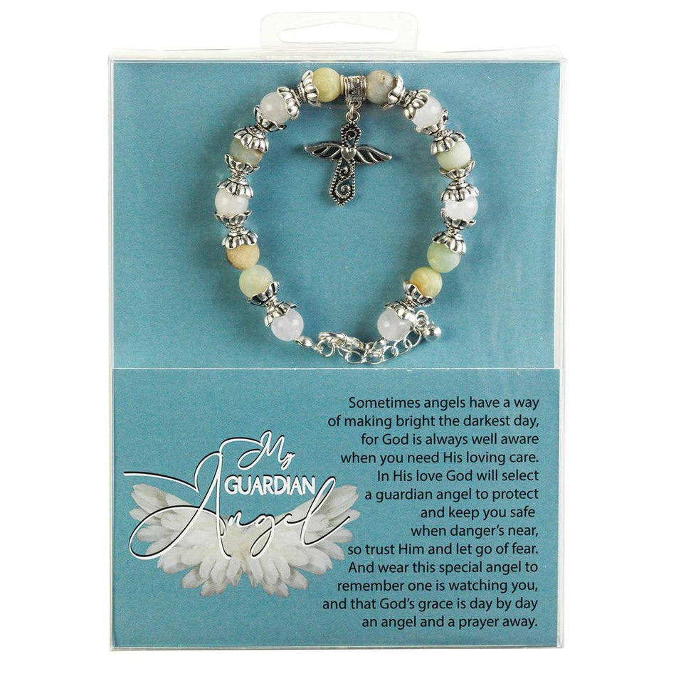 My Guardian Angel One Size Genuine Beaded Stone Women's Charm Stretch Bracelet by Dicksons
