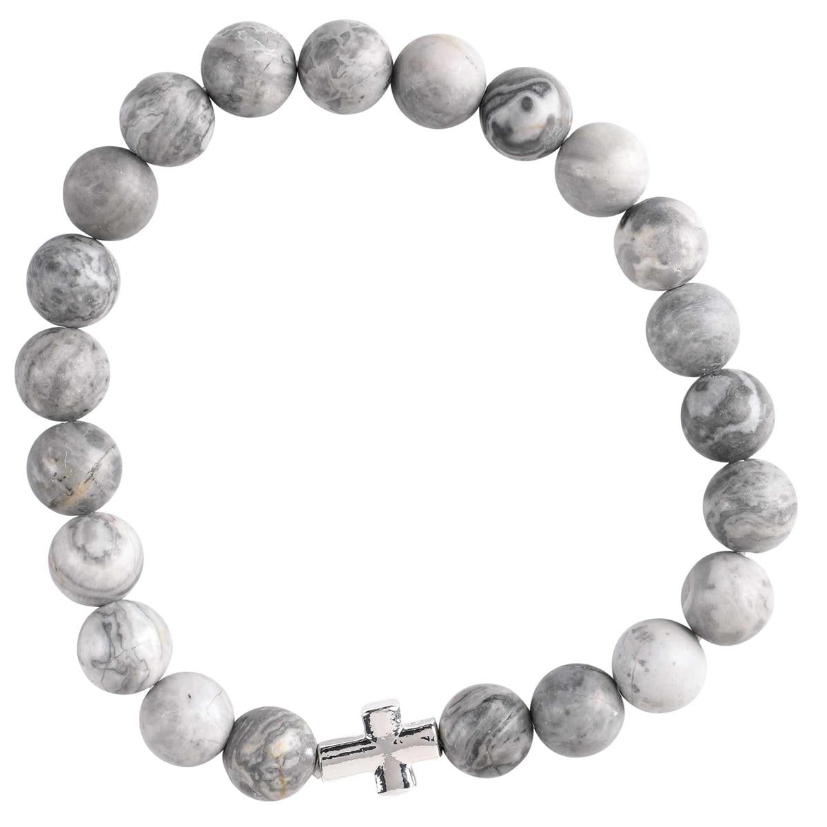 Jasper Stone Beaded Bracelet for Women Natural Grey & White Crystal Beads by Dicksons