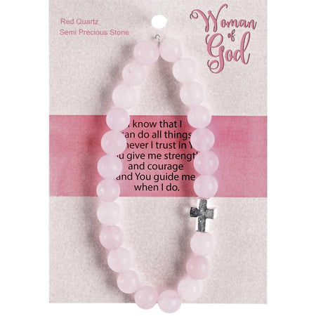 Woman Of God Cross Pink One Size Red Quartz Stone Bracelet On Presentation Card by Dicksons