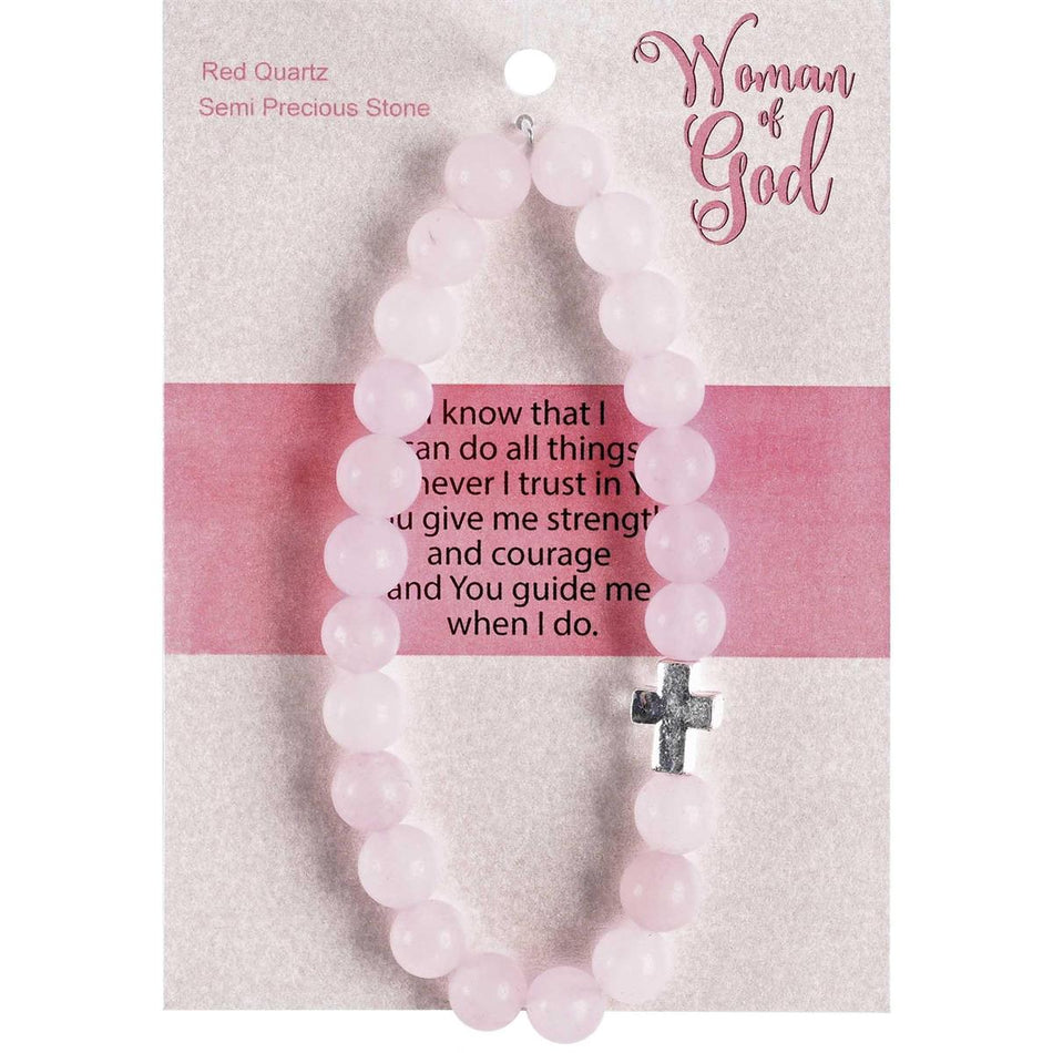 Woman Of God Cross Pink One Size Red Quartz Stone Bracelet On Presentation Card by Dicksons