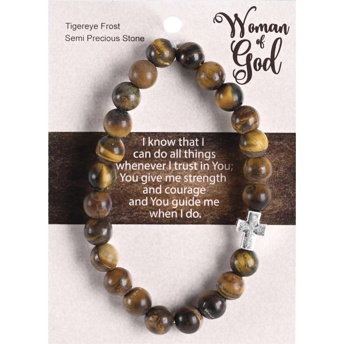 Woman Of God Cross Brown One Size Tiger Eye Frost Stone Bracelet by Dicksons