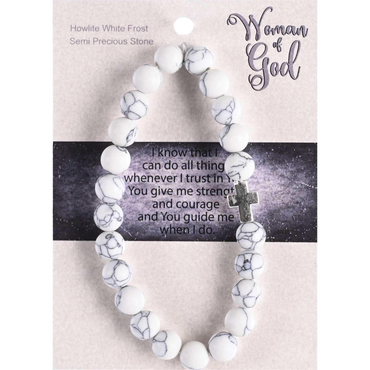 Woman Of God Cross White One Size Howlite Frost Bracelet On Presentation Card by Dicksons