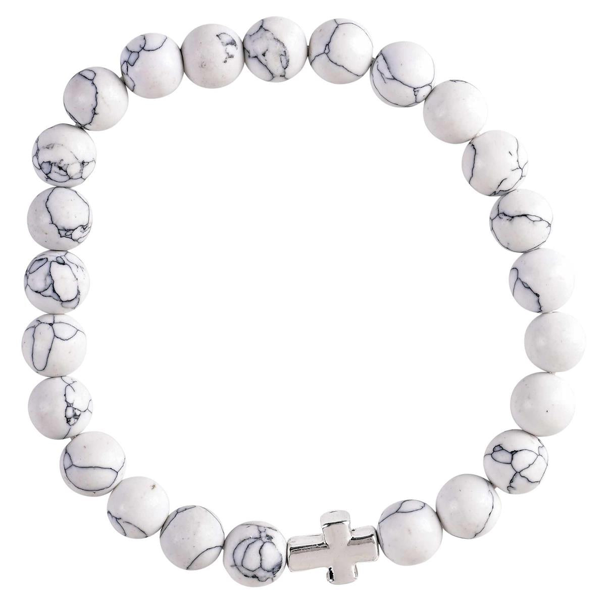 Howlite Natural Stone Beaded Bracelet for Women White Crystallite Beads by Dicksons