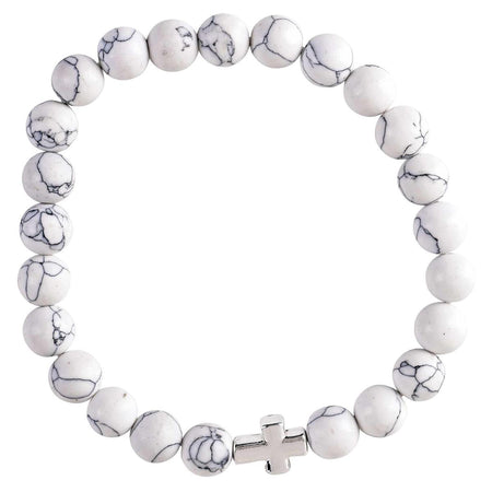Howlite Natural Stone Beaded Bracelet for Women White Crystallite Beads by Dicksons