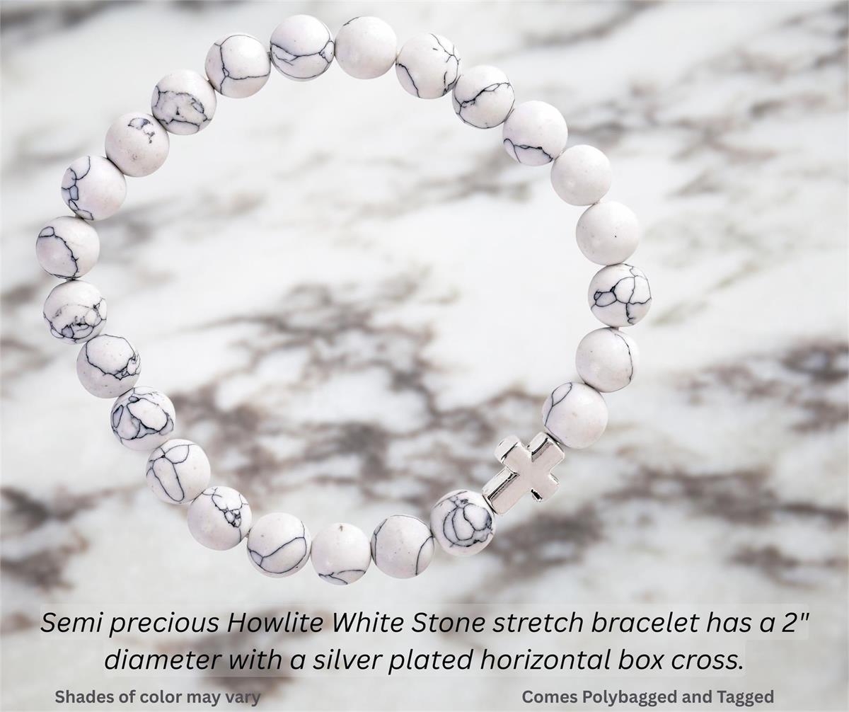 Howlite Natural Stone Beaded Bracelet for Women White Crystallite Beads by Dicksons, product view 2