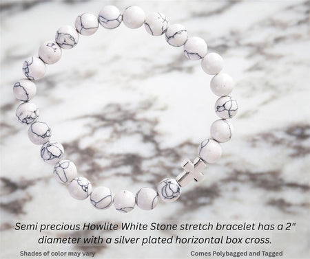Howlite Natural Stone Beaded Bracelet for Women White Crystallite Beads by Dicksons, product view 2