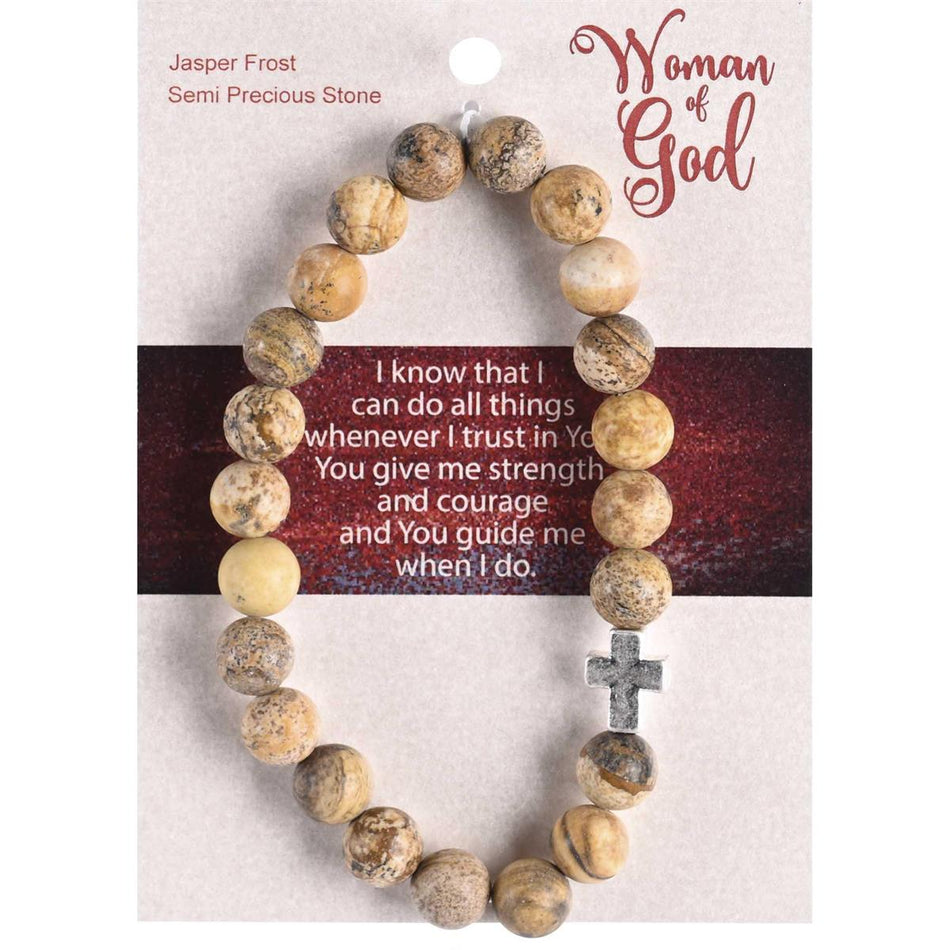 Woman Of God Cross Sepia One Size Jasper Frost Bracelet On Presentation Card by Dicksons