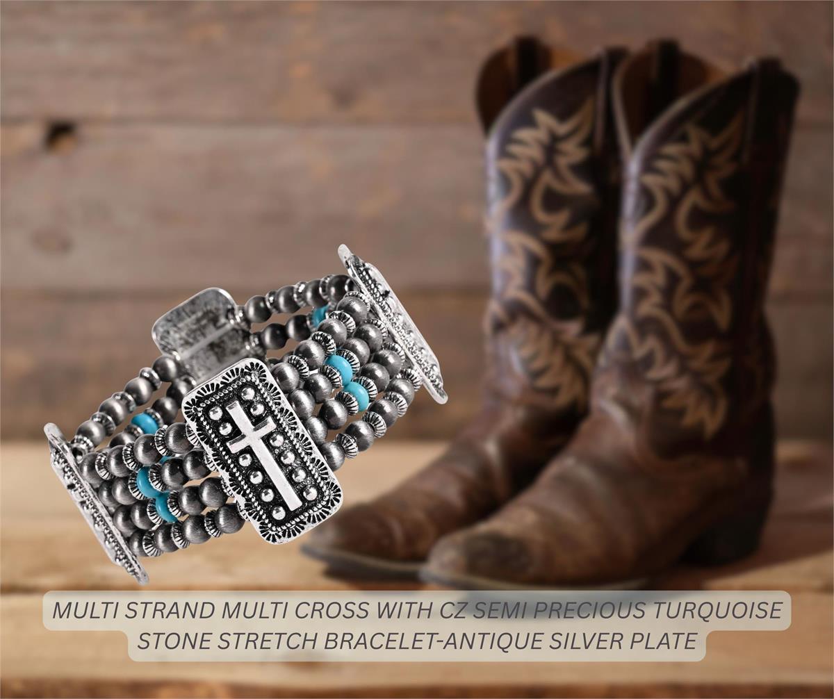 Bracelet Turquoise Multi Strand Cross by Dicksons, product view 3