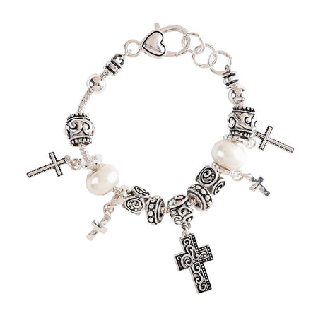 Bracelet Multi Cross/Pearls Snake Chain by Dicksons, product view 2
