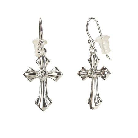 Earrings Silver Pl Flare Cross with Crystal by Dicksons