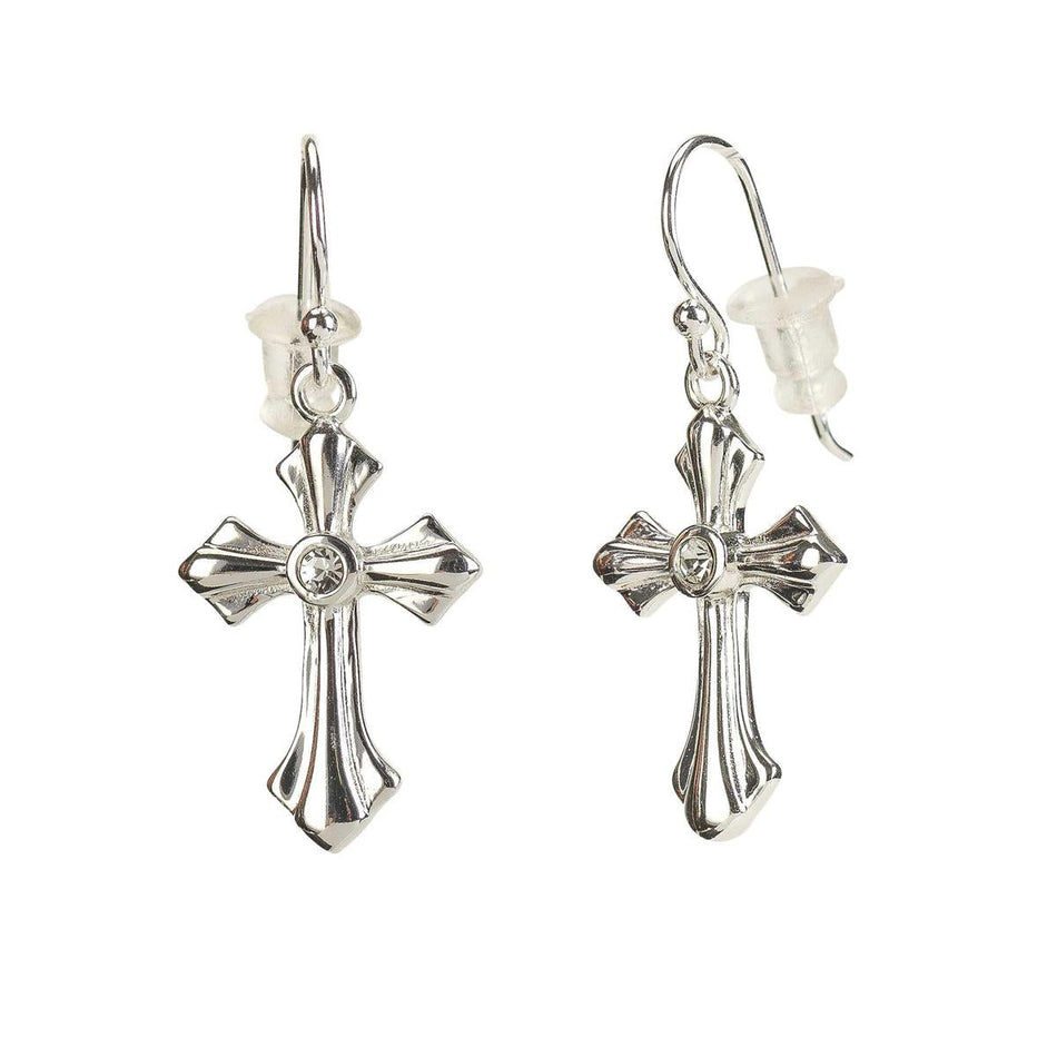 Earrings Silver Pl Flare Cross with Crystal by Dicksons