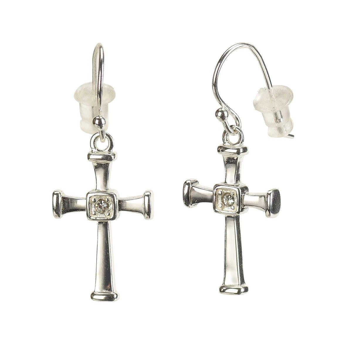Earrings Silver Pl Cross with Endcaps by Dicksons
