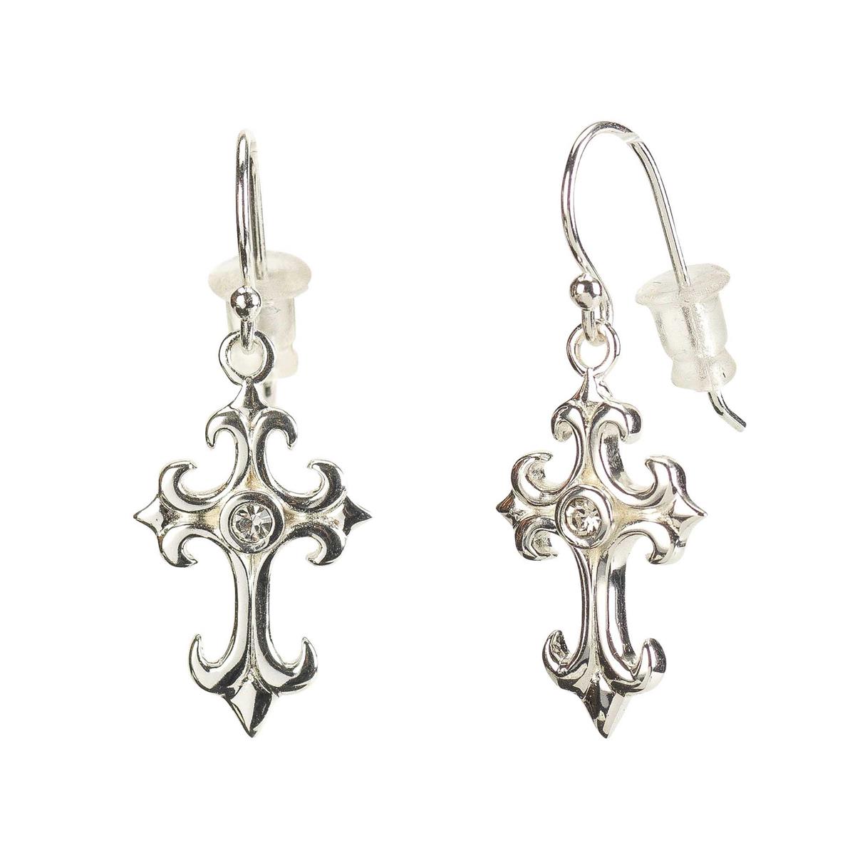 Earrings Silver Pl Fancy Bud Cross by Dicksons