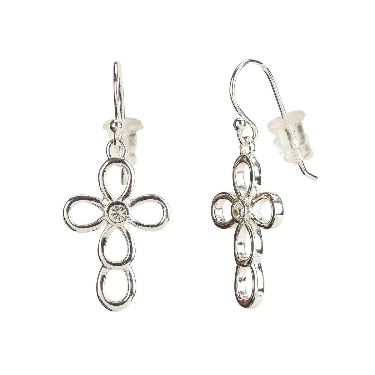 Earrings Silver Pl Open Petal Cross by Dicksons