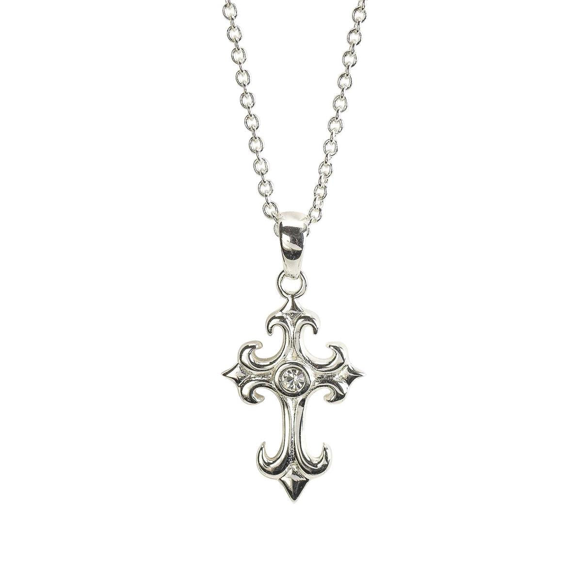 Silver Pl Fancy Bud Cross Necklace by Dicksons