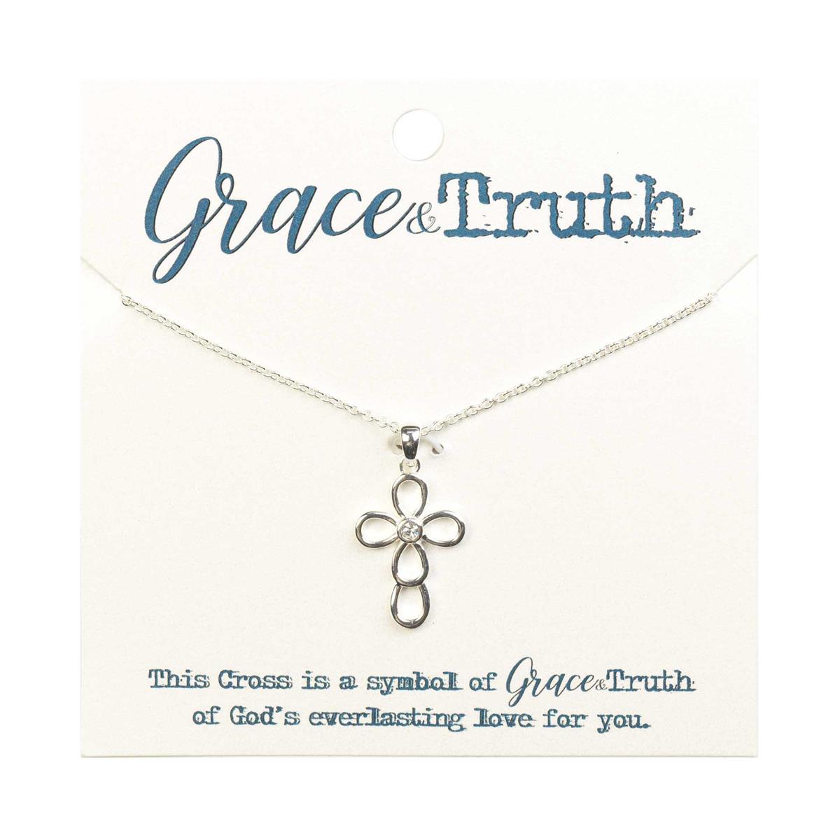Silver Pl Open Petal Cross Necklace by Dicksons