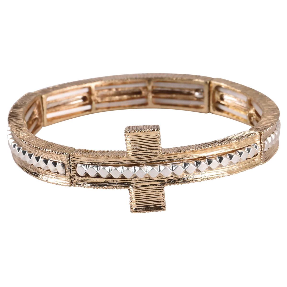 Stretch Bracelet Sideways Cross Gold by Dicksons