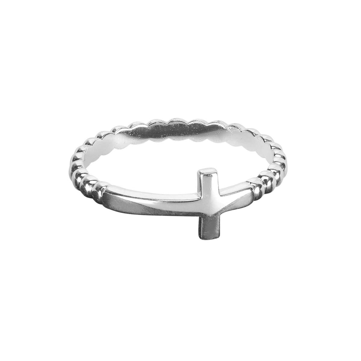 Horizontal Cross with Ball-style Band Silver Plated Ring by Dicksons, product view 2