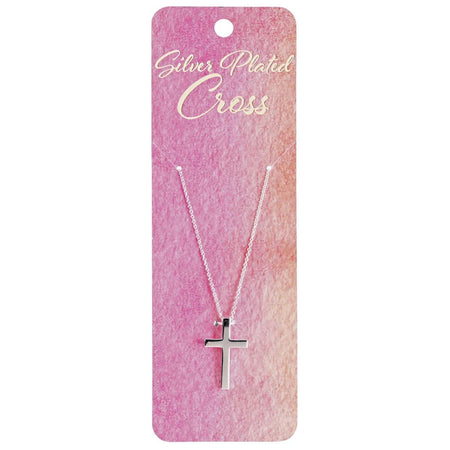 1-Inch Box Cross Charm - 18 Inch Silver Plated Stainless Steel Cable Chain by Dicksons