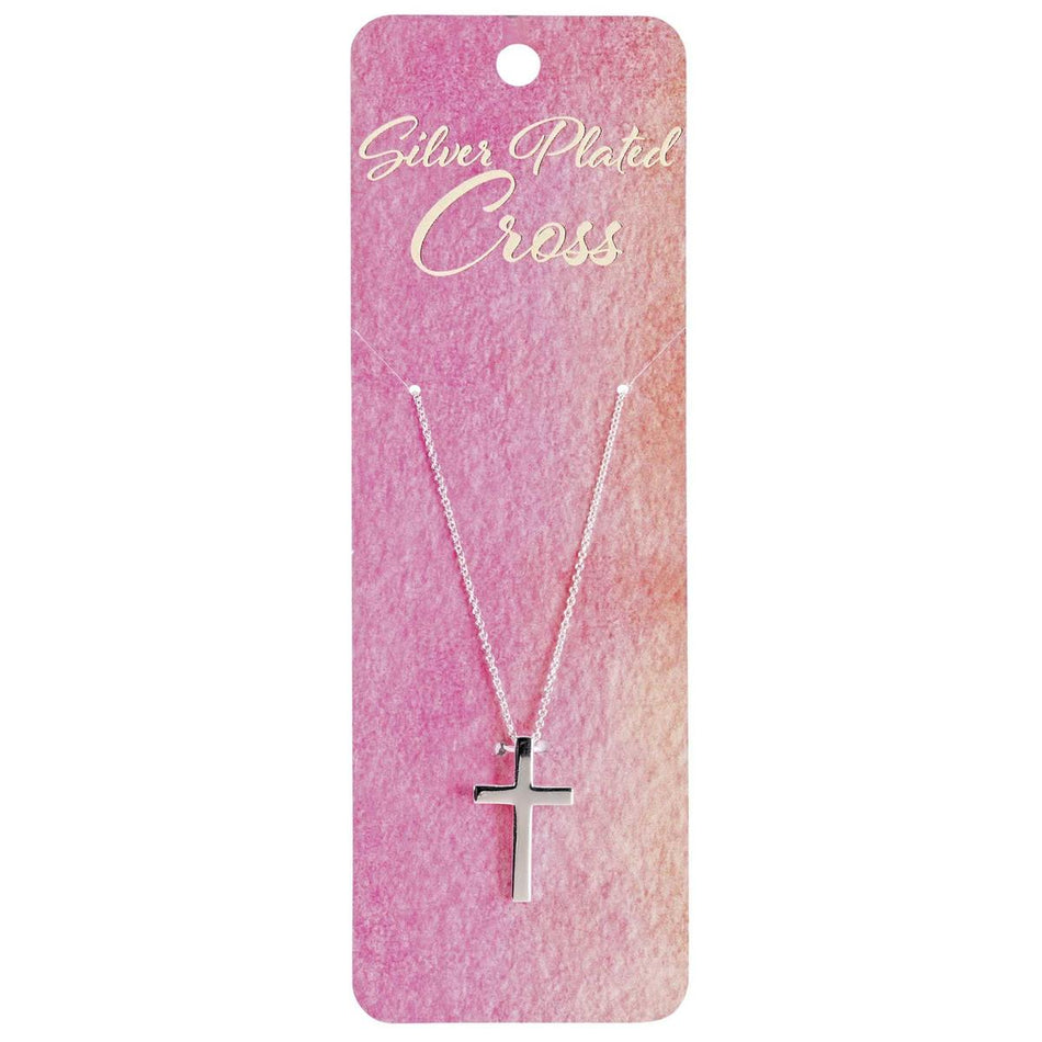 1-Inch Box Cross Charm - 18 Inch Silver Plated Stainless Steel Cable Chain by Dicksons