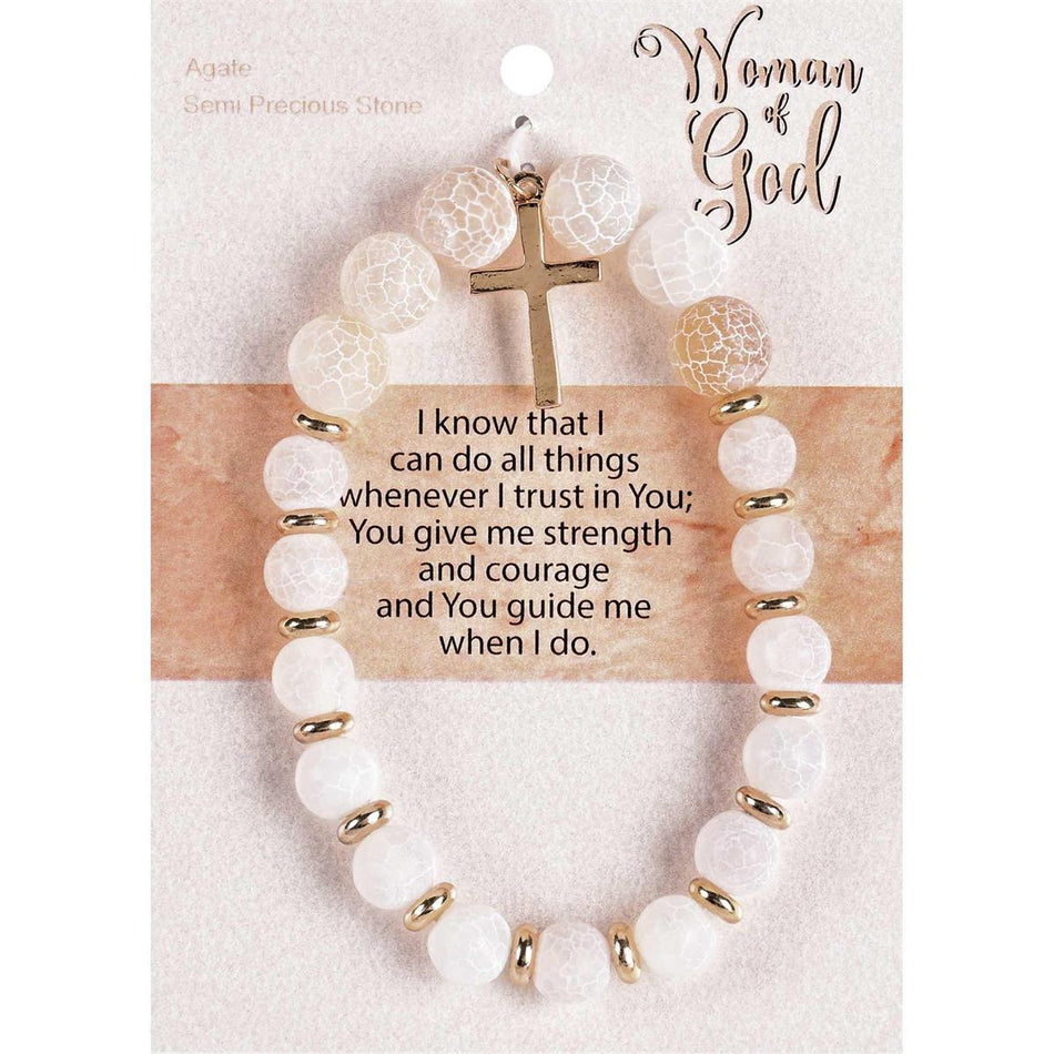 Woman of God with Dangle Cross Charm - 2.5 Inch Ecru Pink Agate Stone by Dicksons