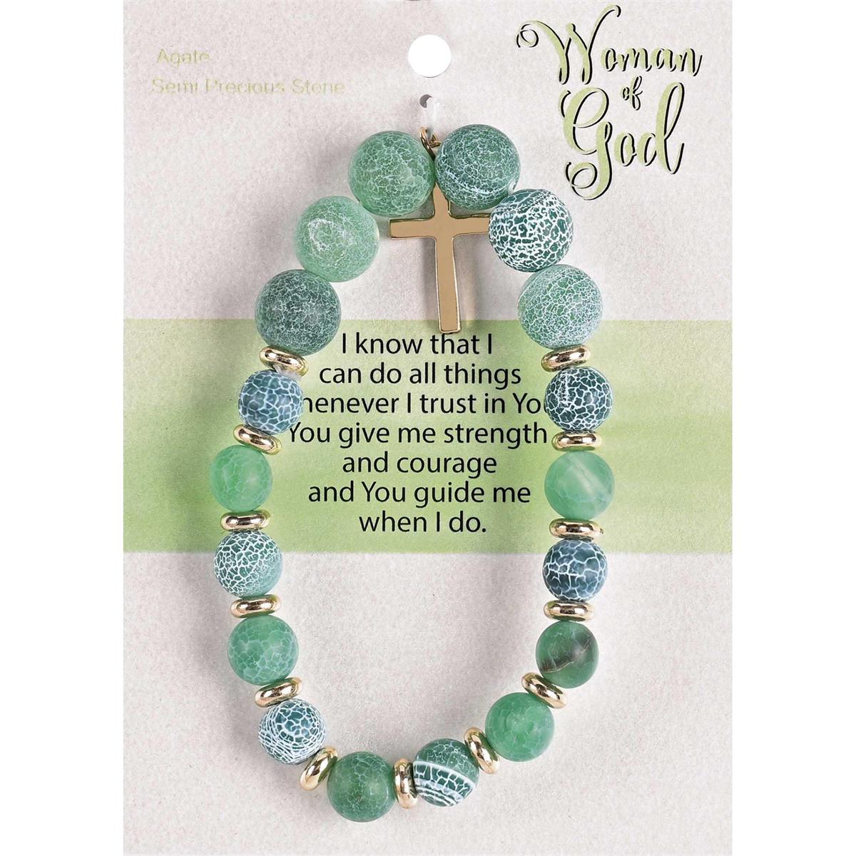 Woman of God with Dangle Cross Charm - 2.5 Inch Kelly Green Agate Stone by Dicksons