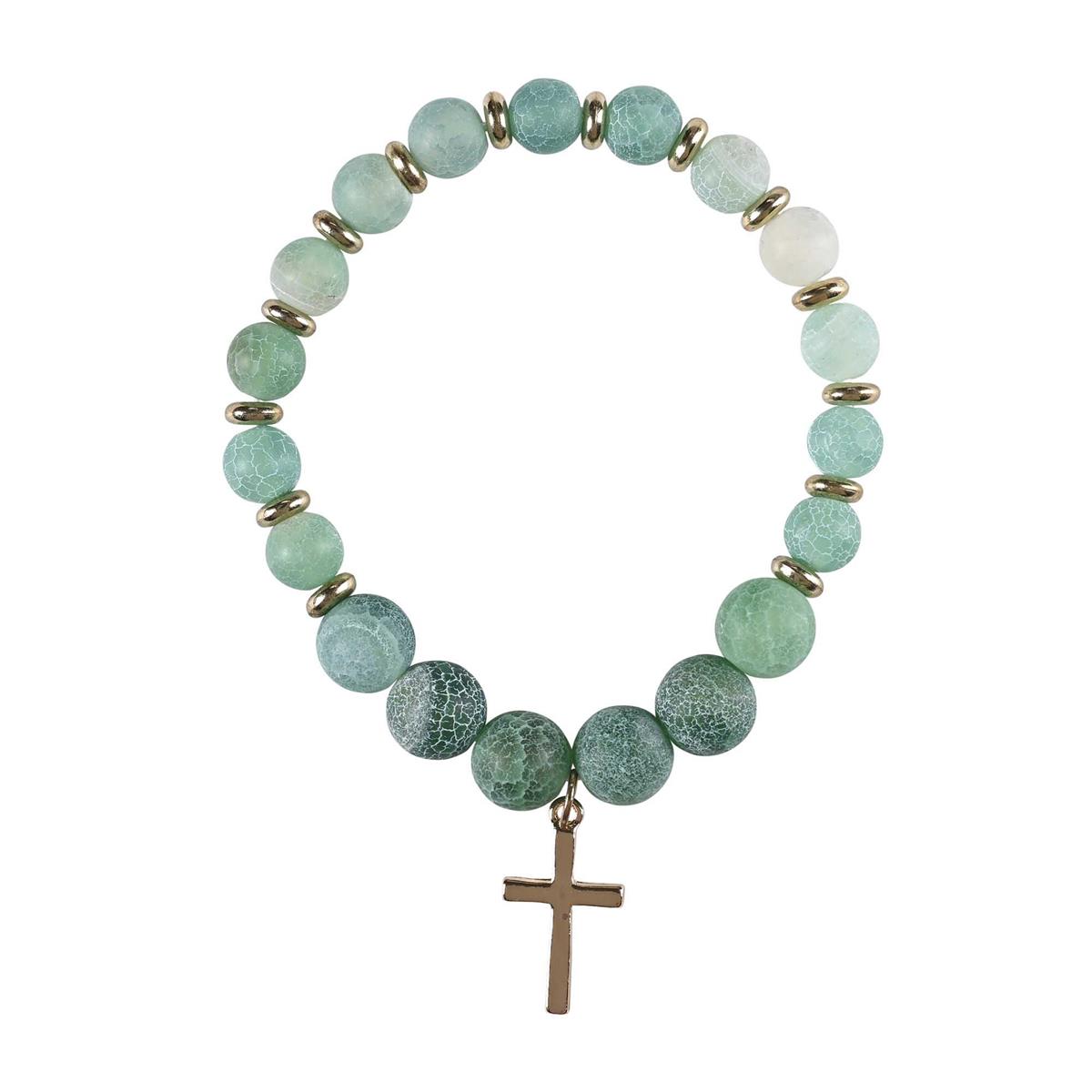 Natural Green Agate Stone Beaded Stretch Bracelet Earthy Crackle Finish by Dicksons