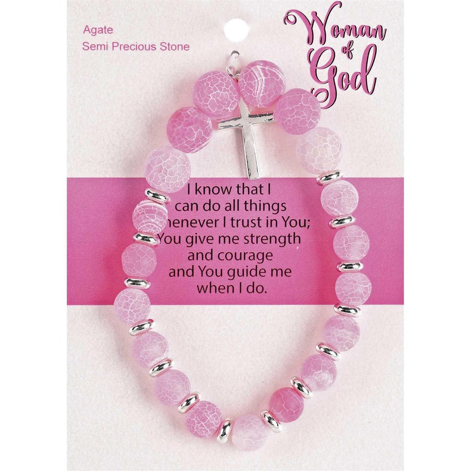 Woman of God with Dangle Cross Charm - 2.5 Inch Fuchsia Pink Agate Stone by Dicksons