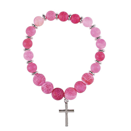 Natural Pink Agate Stone Beaded Stretch Bracelet Earthy Crackle Finish by Dicksons