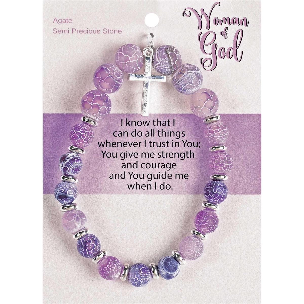Woman of God with Dangle Cross Charm - 2.5 Inch Lavender Purple Agate Stone by Dicksons