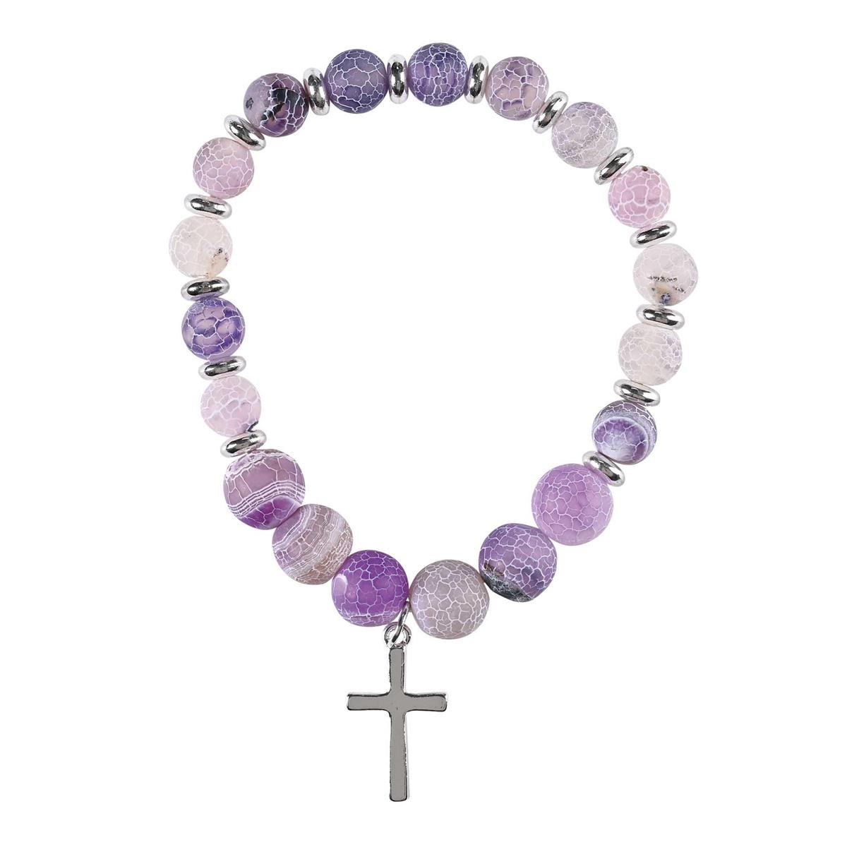 Natural Purple Agate Stone Beaded Stretch Bracelet Earthy Crackle Finish by Dicksons