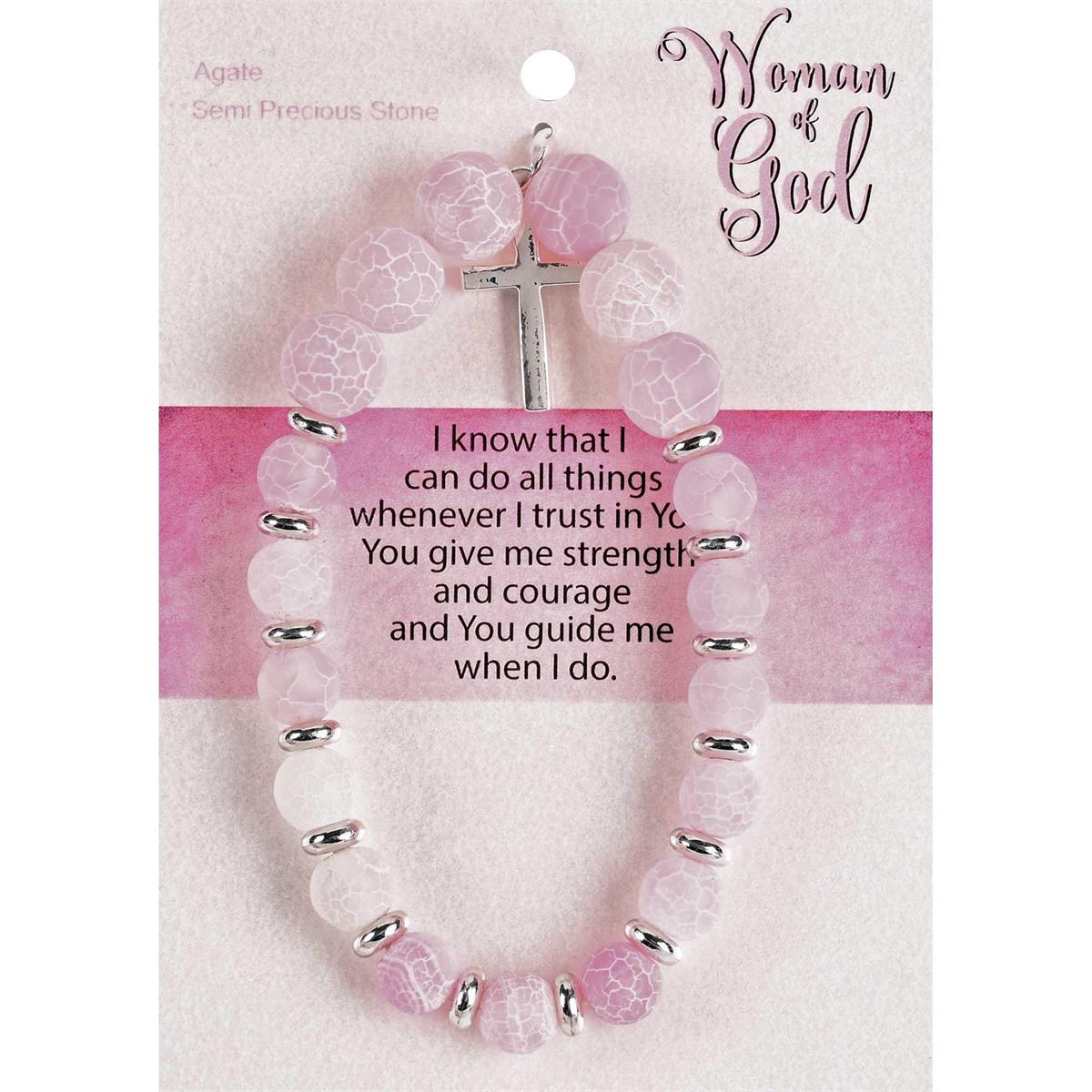 Woman of God with Dangle Cross Charm - 2.5 Inch Pastel Pink Agate Stone by Dicksons