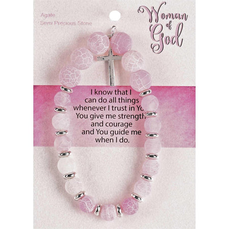 Woman of God with Dangle Cross Charm - 2.5 Inch Pastel Pink Agate Stone by Dicksons