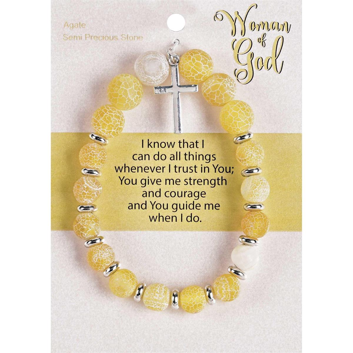 Woman of God with Dangle Cross Charm - 2.5 Inch Yellow Agate Stone by Dicksons