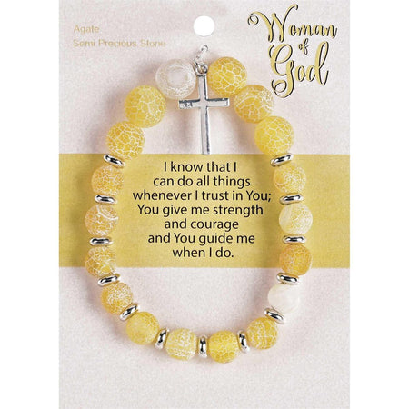 Woman of God with Dangle Cross Charm - 2.5 Inch Yellow Agate Stone by Dicksons