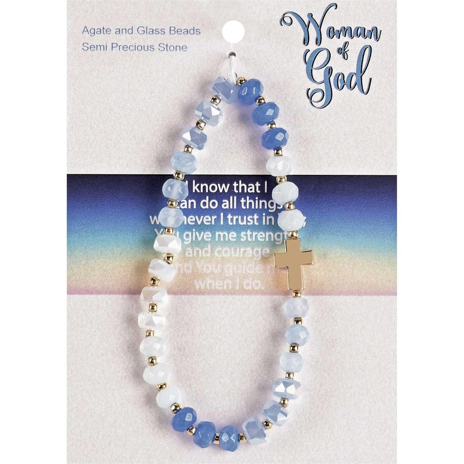 Woman of God Box Cross Charm - 2.5 Inch Blue and White Agate Stone by Dicksons