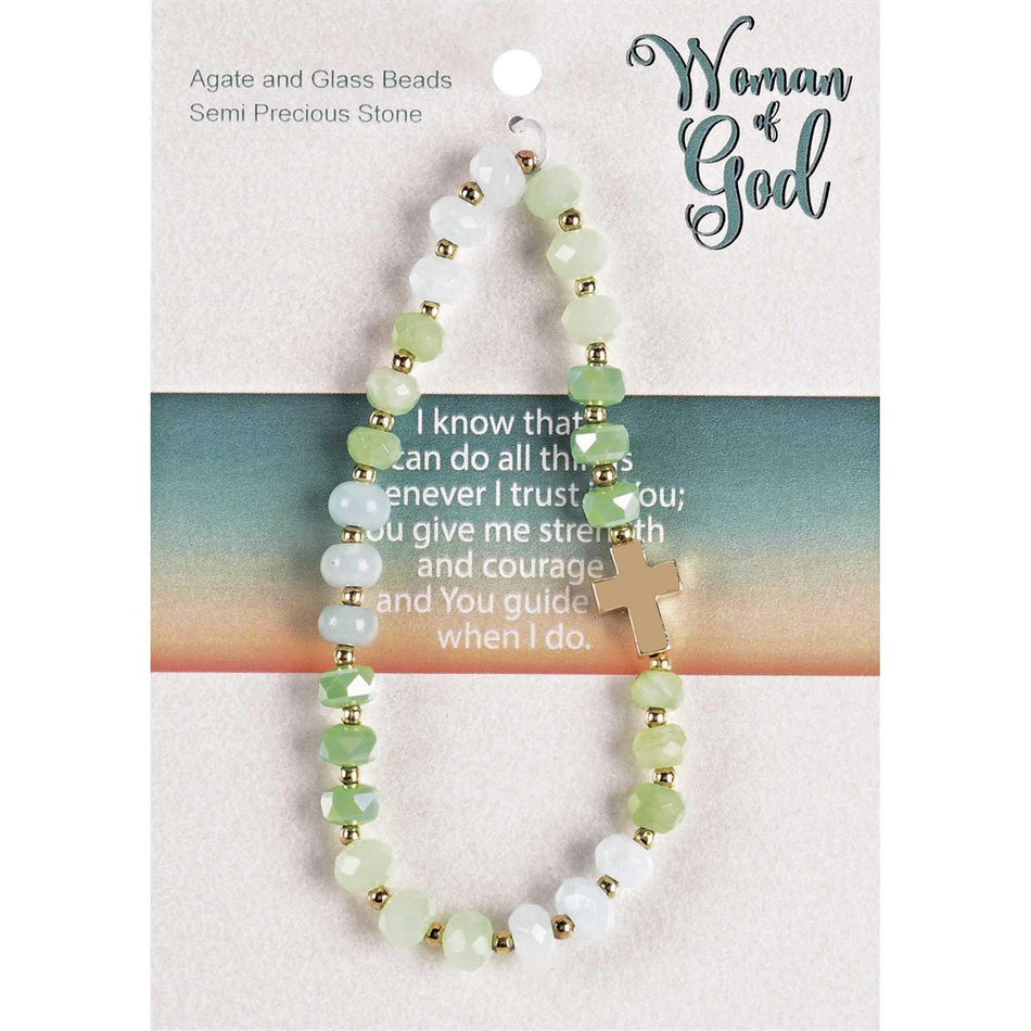 Woman of God Box Cross Charm - 2.5 Inch Green and White Agate Stone by Dicksons