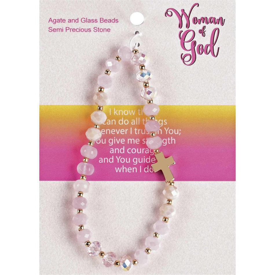 Woman of God Box Cross Charm - 2.5 Inch Pink Agate Stone by Dicksons