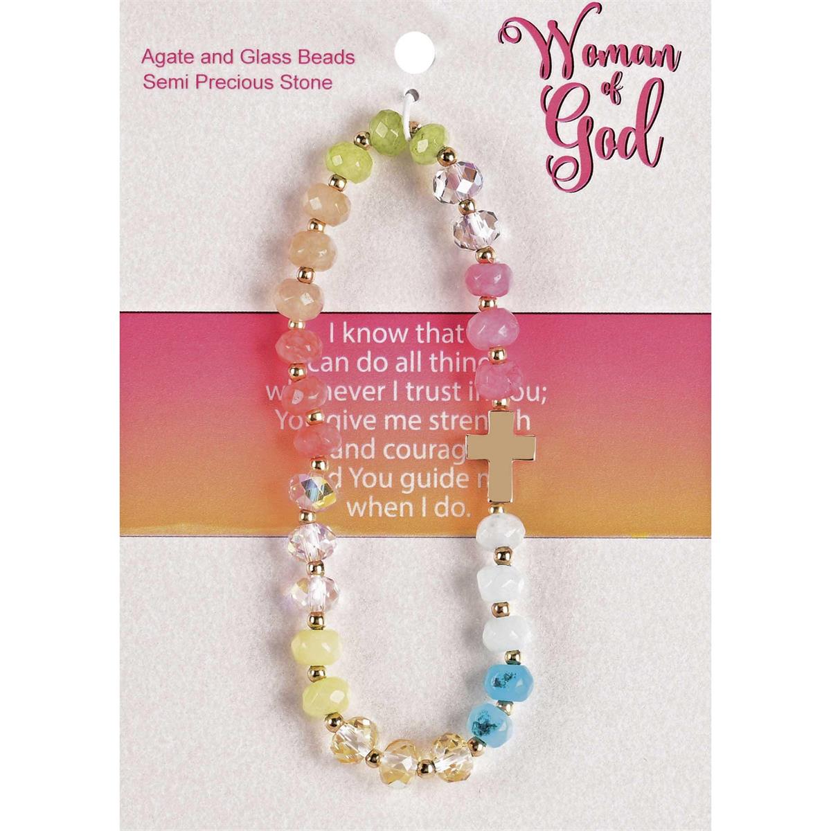 Woman of God Box Cross Charm - 2.5 Inch Rainbow Colored Agate Stone by Dicksons