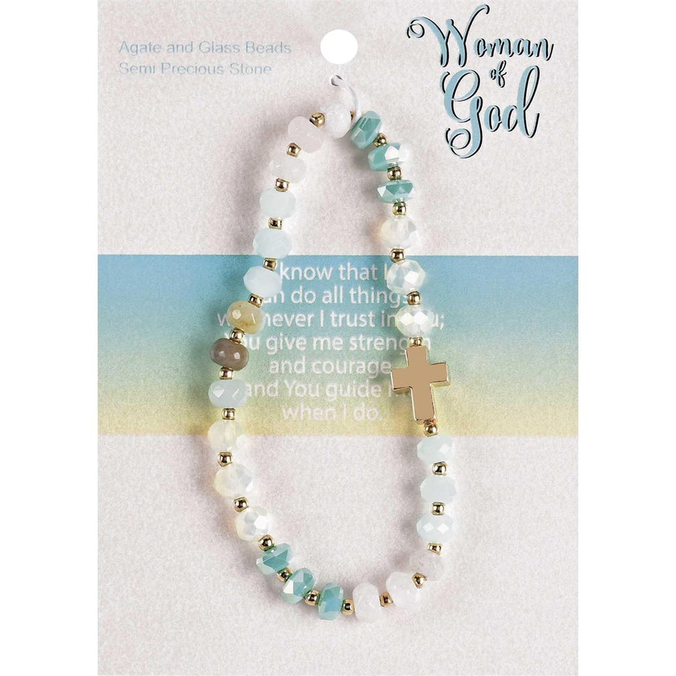 Woman of God Box Cross Charm - 2.5 Inch Turquoise and White Agate Stone by Dicksons