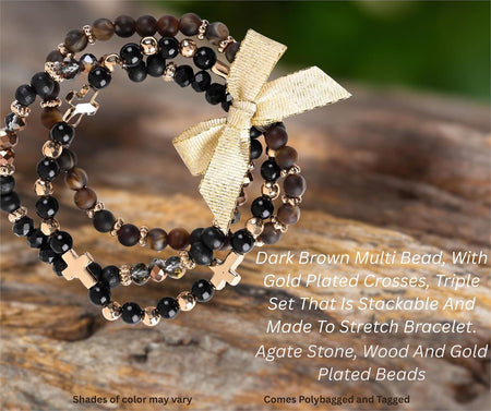 Bracelet Triple Dark Brown Beads by Dicksons, product view 2