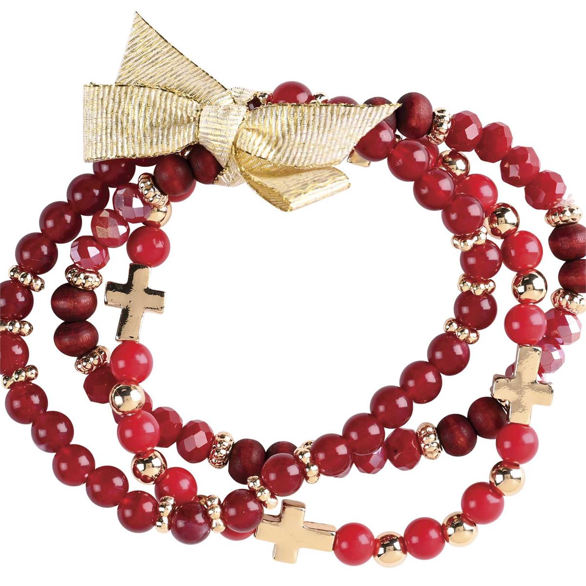 Bracelet Triple Red Burgundy Beads by Dicksons