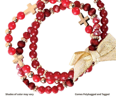 Bracelet Triple Red Burgundy Beads by Dicksons, product view 3