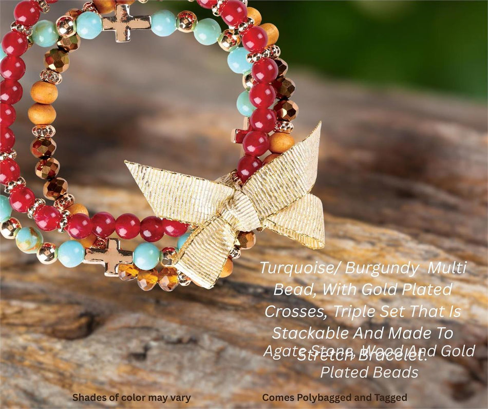 Stackable Turquoise & Burgundy Beaded Bracelet for Women Vibrant Stone Beads by Dicksons, product view 2
