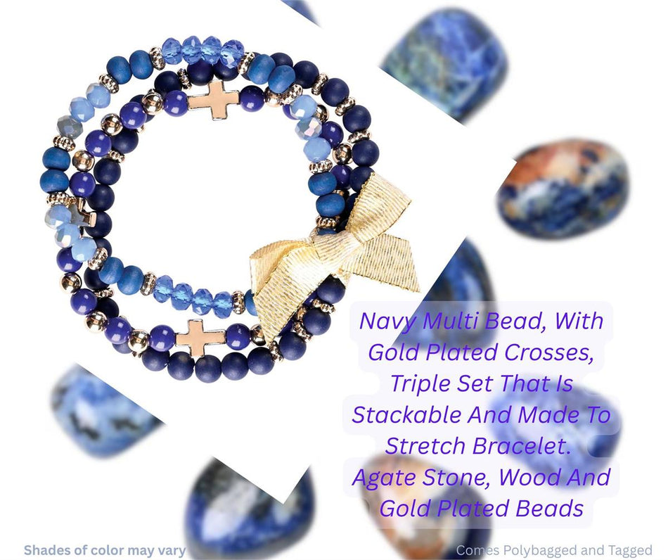 Bracelet Triple Crosses Navy Beads by Dicksons, product view 2