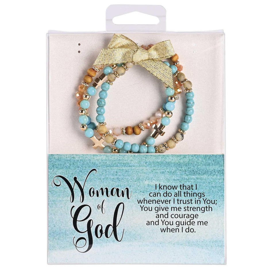 Woman Of God 2.5 Inch Turquoise Blue Agate Stone Metal and Wood Women's Triple by Dicksons