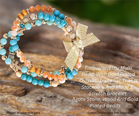 Bracelet Triple Turquoise Ecru Beads by Dicksons, product view 2
