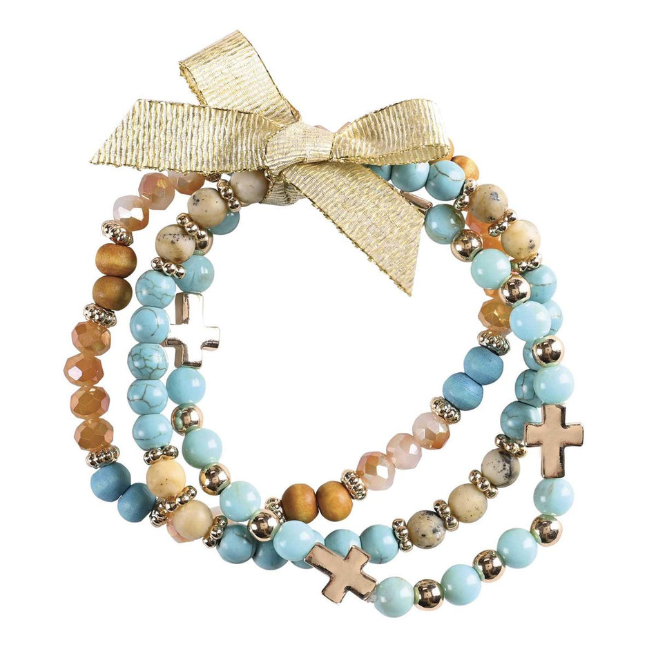 Woman Of God 2.5 Inch Turquoise Blue Agate Stone Metal and Wood Women's Triple by Dicksons, product view 2
