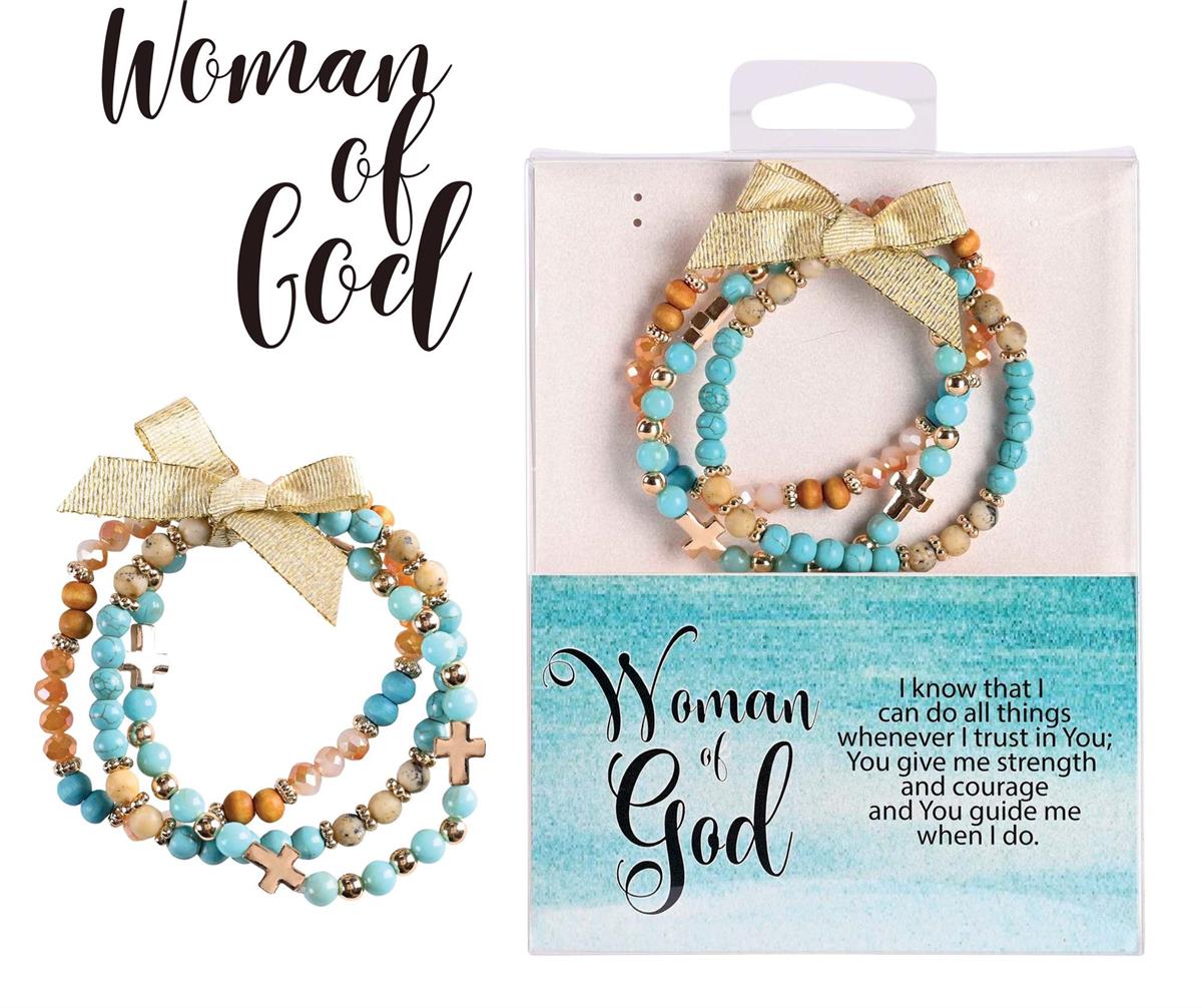 Woman Of God 2.5 Inch Turquoise Blue Agate Stone Metal and Wood Women's Triple by Dicksons, product view 3
