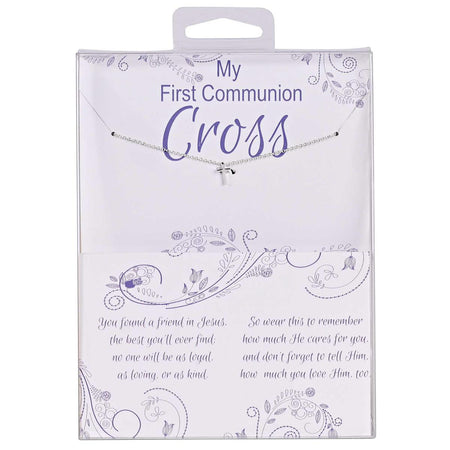 My First Communion Cross Necklace Gift Set Dainty Silver-Tone Cross Pendant by Dicksons